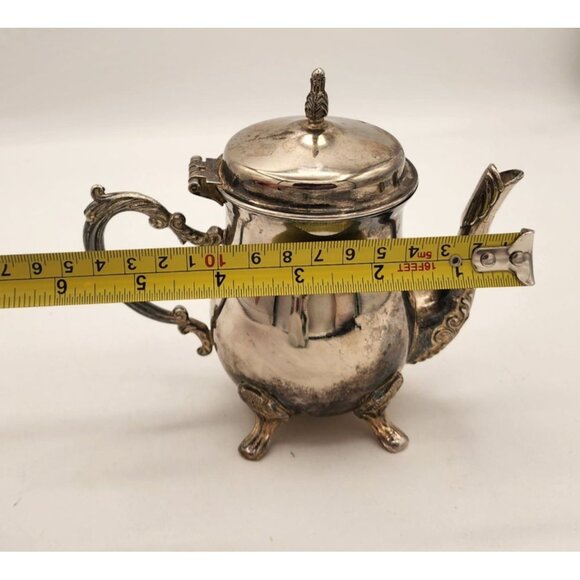 Vintage Gorham Silver Plate Footed Teapot Creamer With Hinged Lid, Ornate Handle - Picture 9 of 10